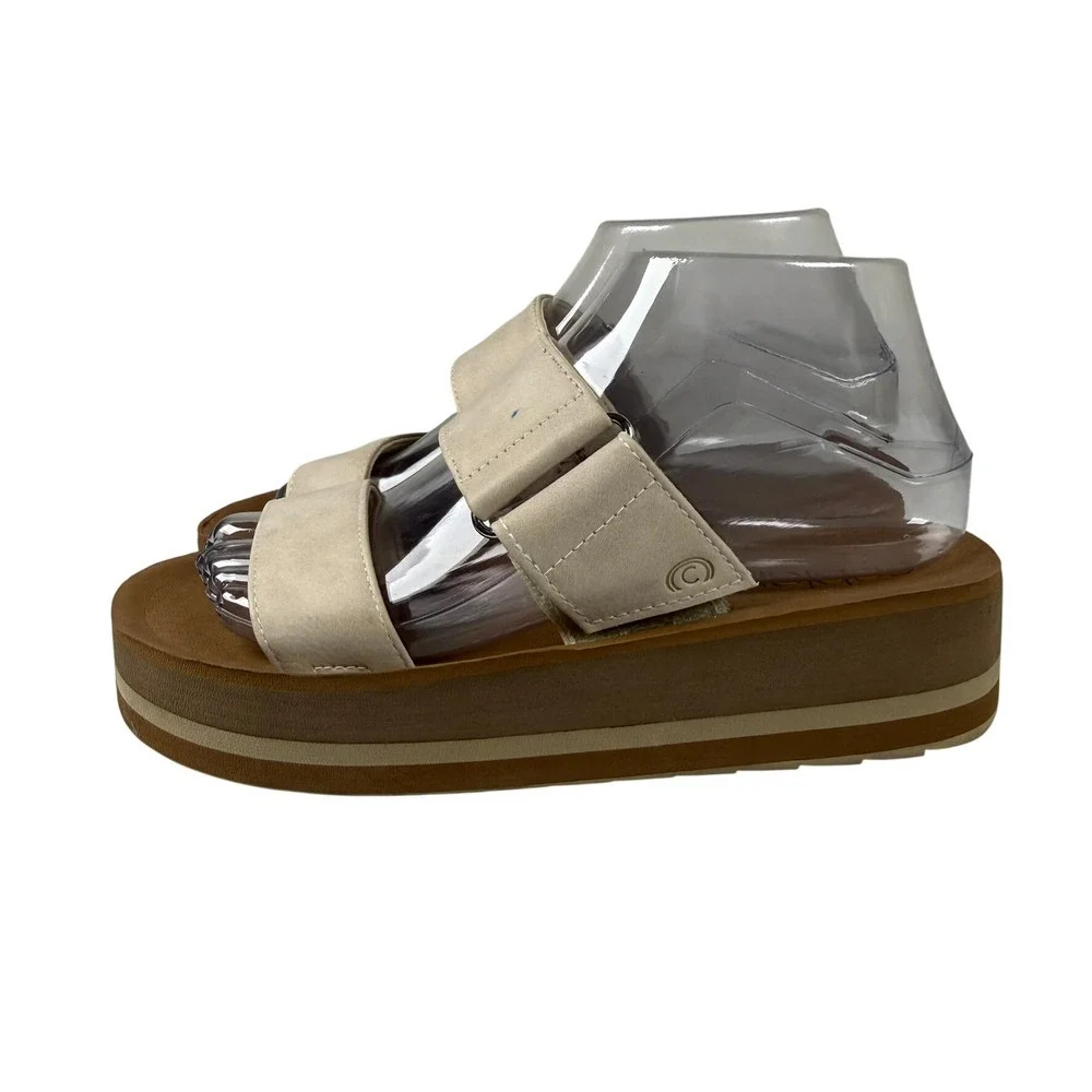 Cobian Womens 10 Platform Slide Sandal Cream Tan Boho Coastal Beachy Chunky